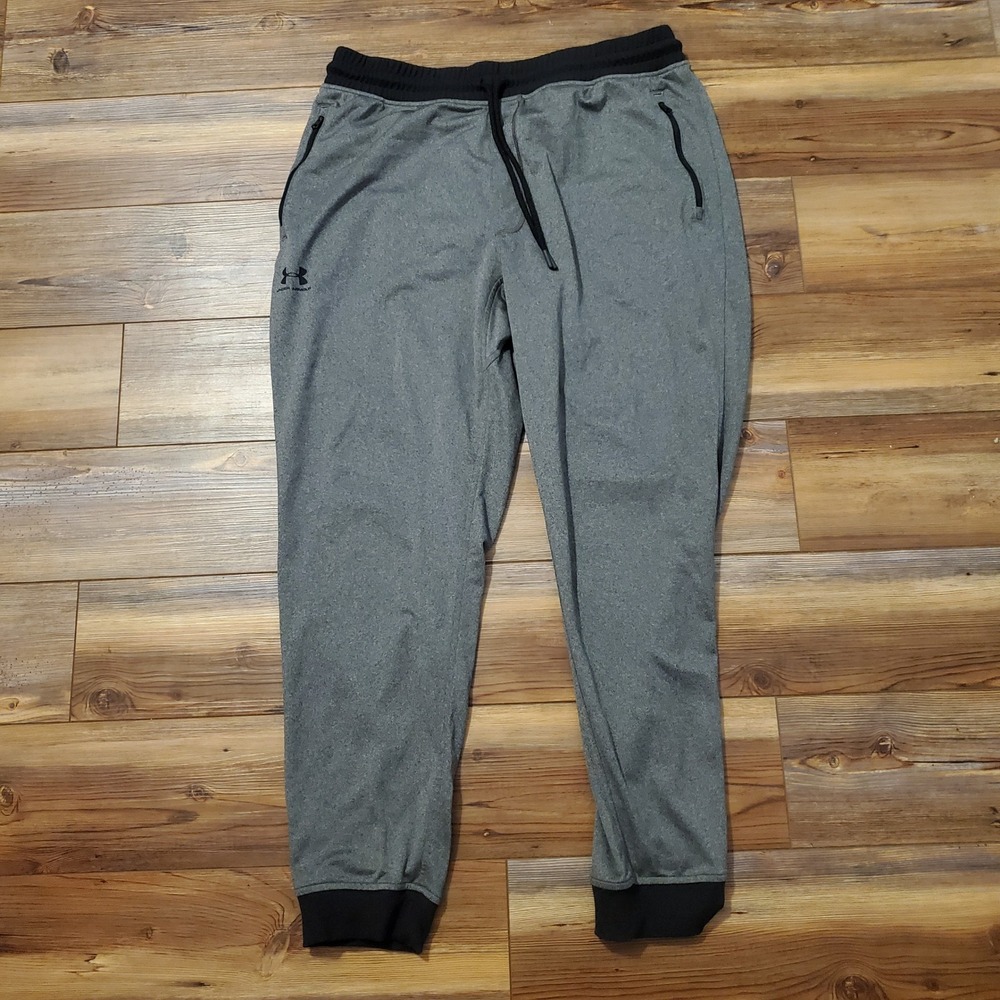 Under Armour Mens XL Grey Loose Fit Joggers Athletic Sweatpants Zipper Pockets